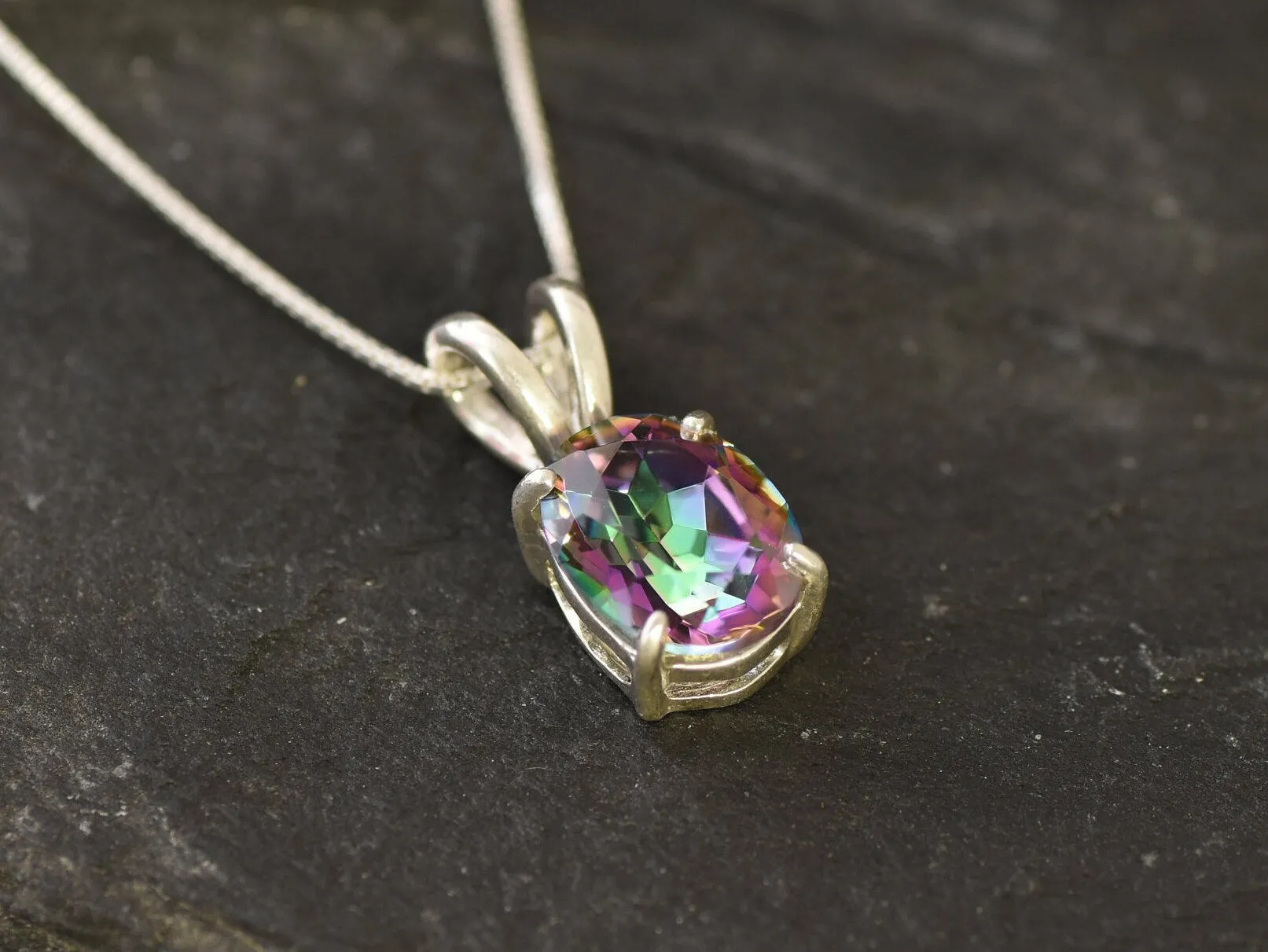 Genuine Topaz Necklace - Dainty Purple Pendant - Mystic Topaz Necklace