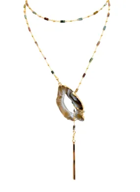 Geod Lariat Necklace with Gemstone Chain