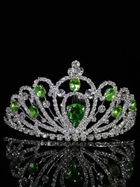 Girls Glorious Green Rhinestone Tiara Crown