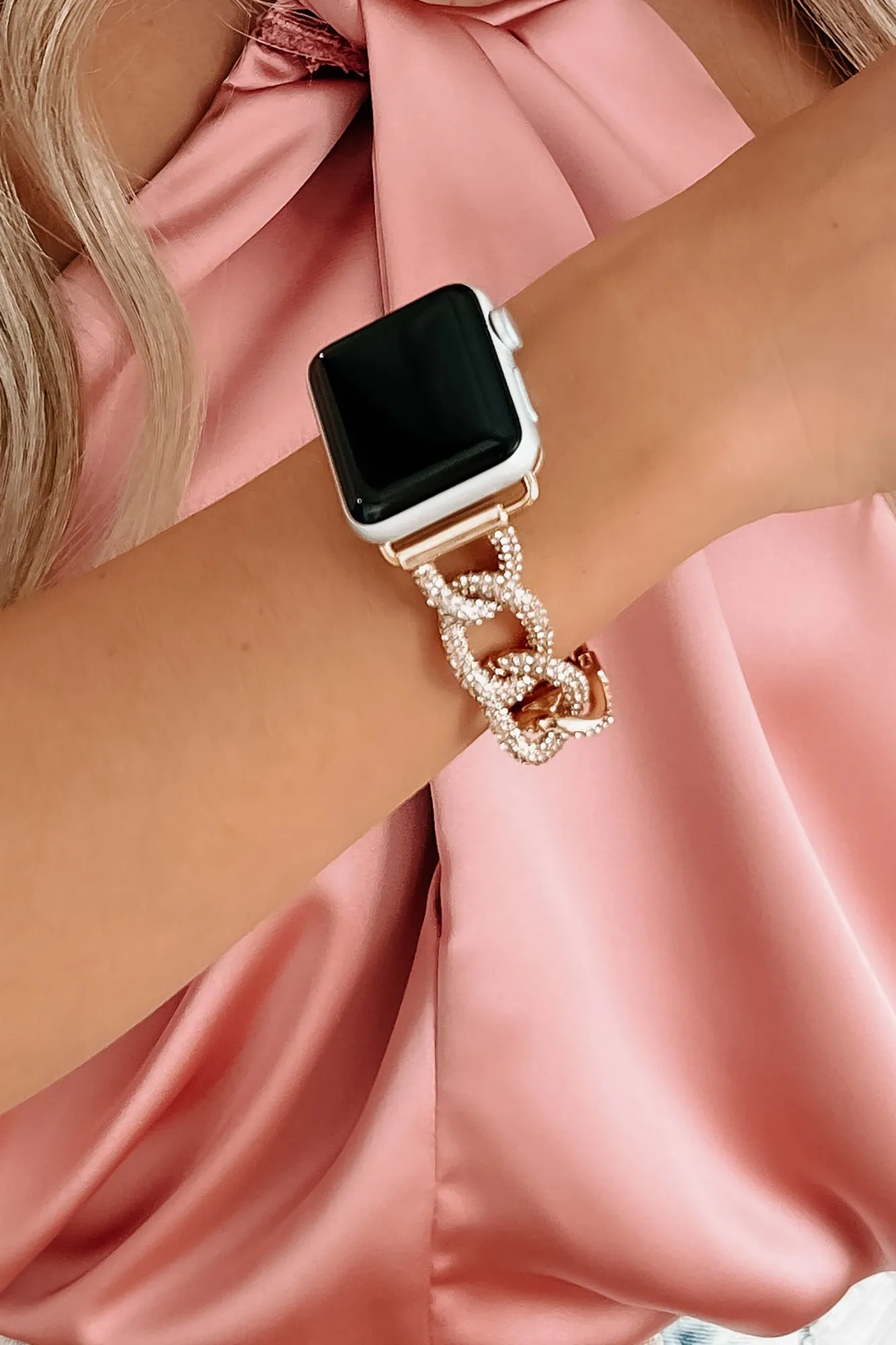 Glamour Hour Rhinestone Chain Apple Watch Band (Rose Gold)