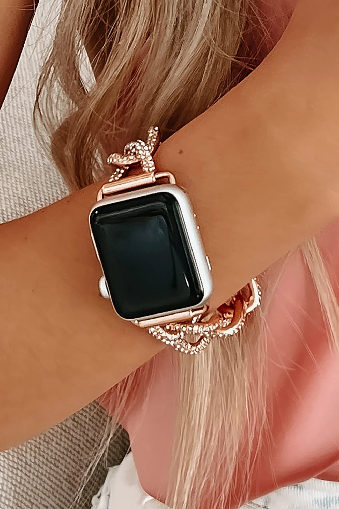 Glamour Hour Rhinestone Chain Apple Watch Band (Rose Gold)