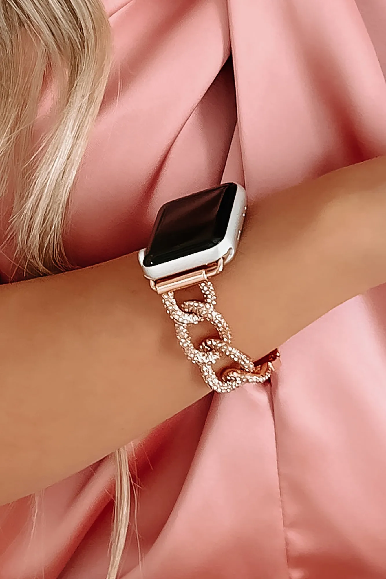 Glamour Hour Rhinestone Chain Apple Watch Band (Rose Gold)