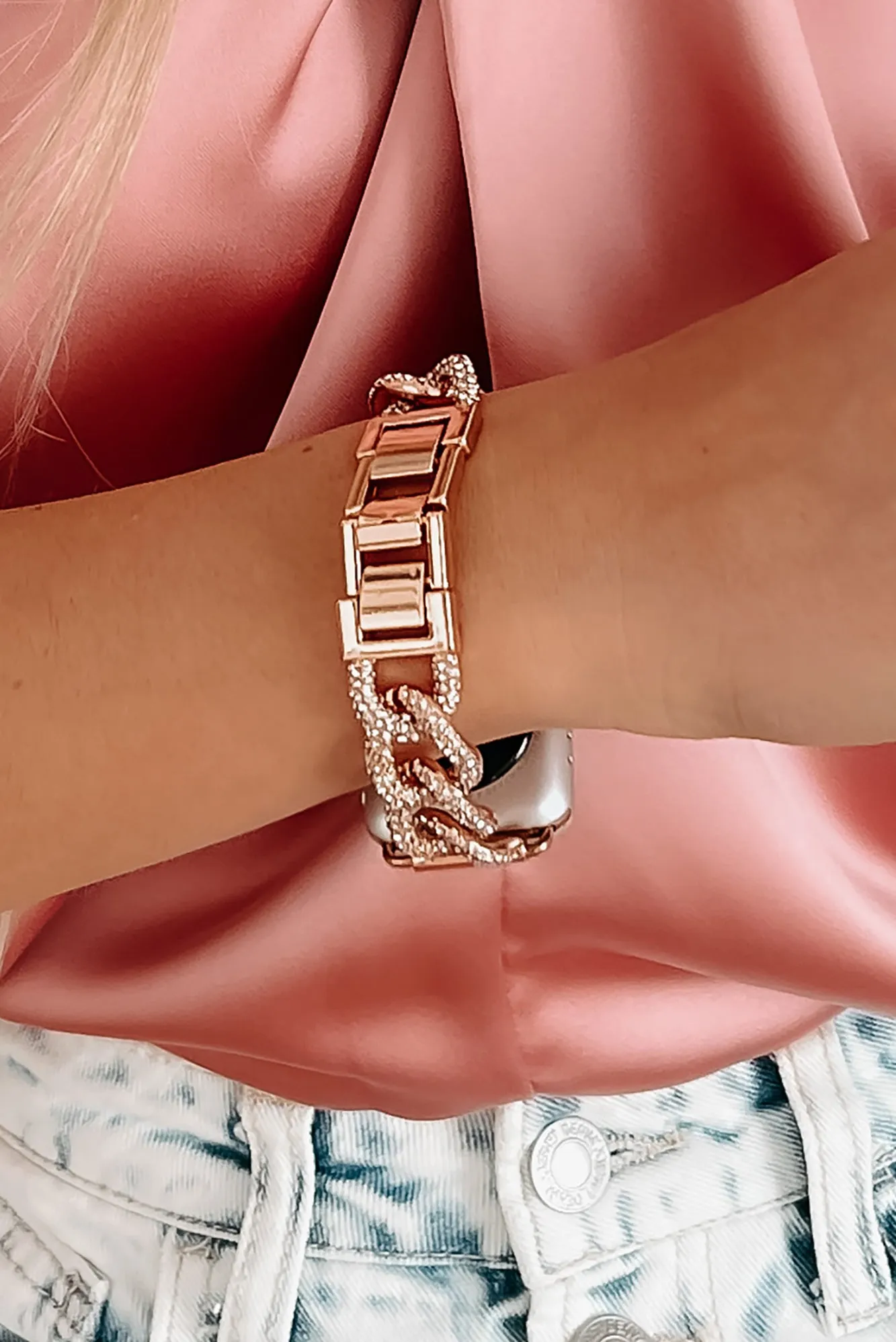 Glamour Hour Rhinestone Chain Apple Watch Band (Rose Gold)