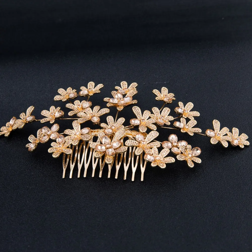 Gold Crystal Cubic Zirconia Bridal Wedding Soft Headband Hairband Tiara THG005GOL