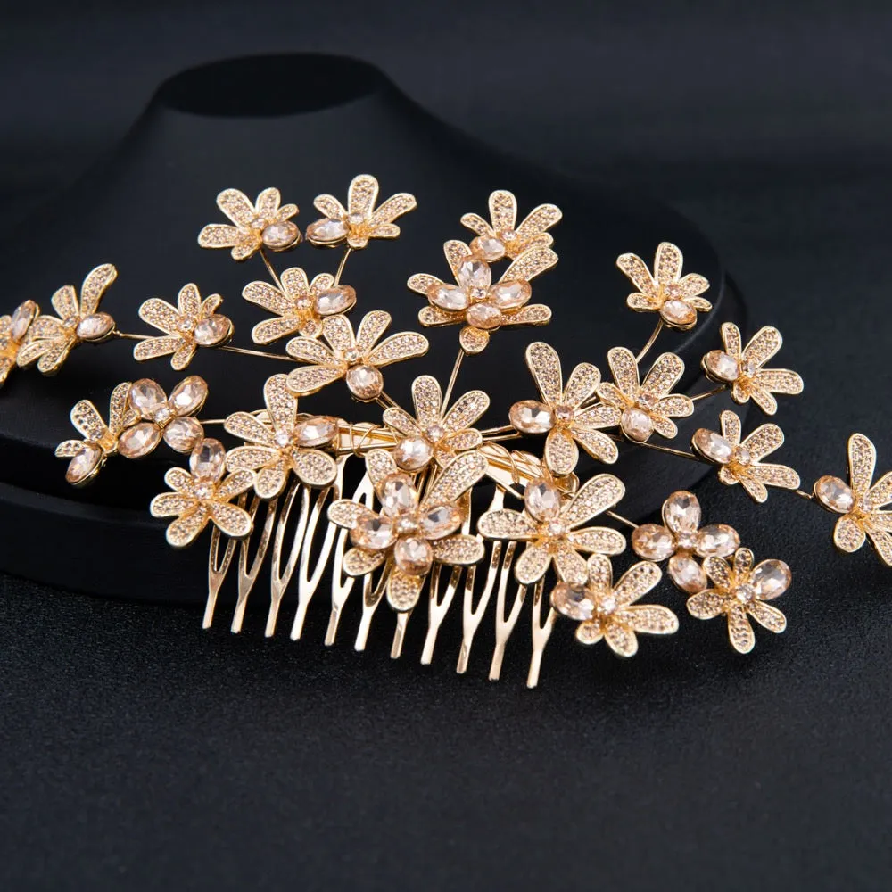 Gold Crystal Cubic Zirconia Bridal Wedding Soft Headband Hairband Tiara THG005GOL