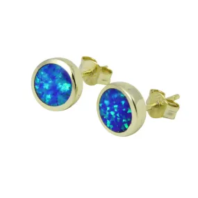 Gold-Dipped Blue Opal Stud Earrings