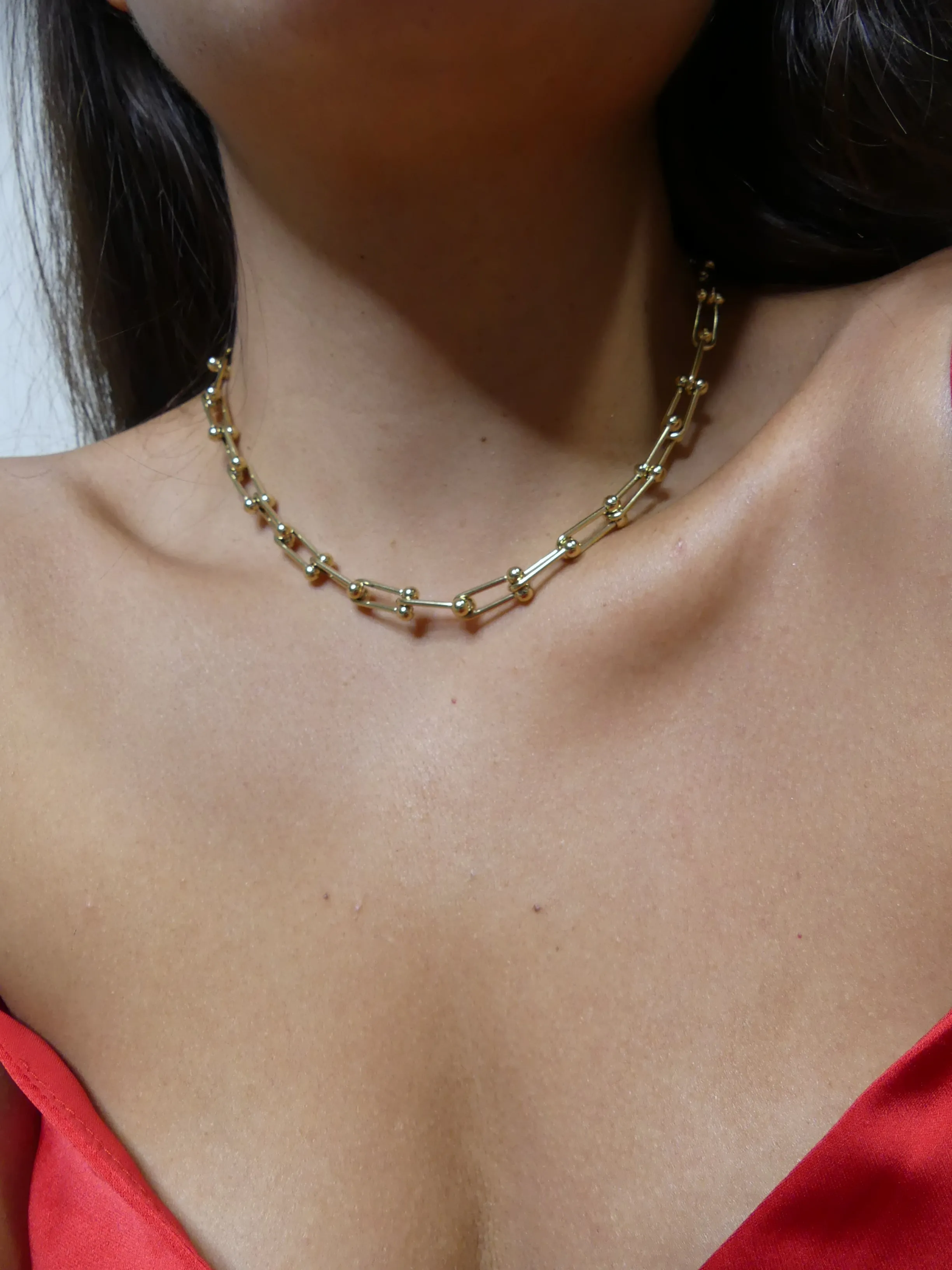 Gold Hardware Oval Links 14k Gold plated Stainless Steel Hypo-allergenic Choker Short Necklace