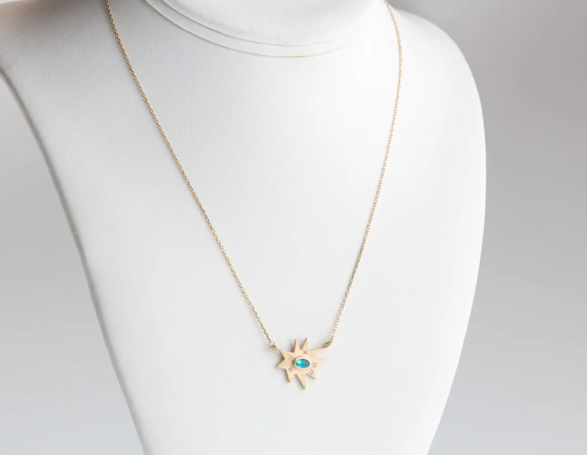 Gold Midi KAPOW! Necklace: Blue Topaz