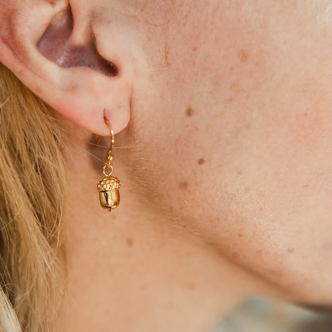 Gold Plated Acorn Drop  Earrings - Hadrian's Wall Path Symbol