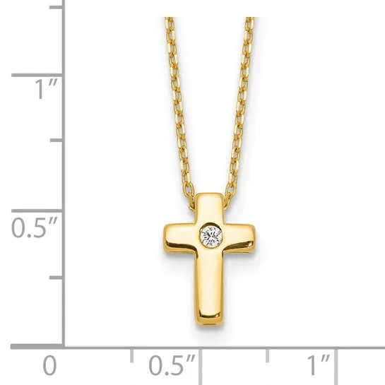 Gold Plated Sterling Silver CZ Cross 13-15 Inch Necklace