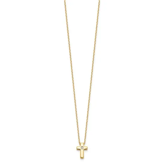 Gold Plated Sterling Silver CZ Cross 13-15 Inch Necklace