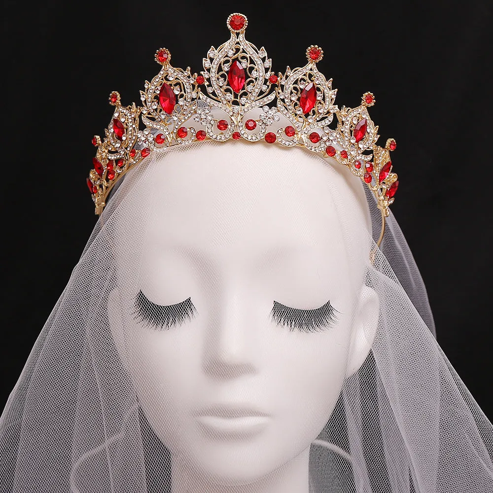 Gold Red Color Crystal Wedding Tiaras And Crowns Party Rhinestone Prom Bridal Diadem Crown Tiara For Women Hair Jewelry