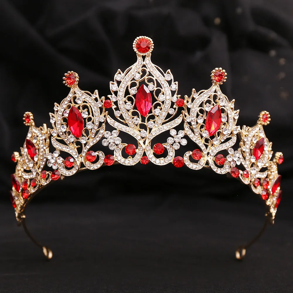 Gold Red Color Crystal Wedding Tiaras And Crowns Party Rhinestone Prom Bridal Diadem Crown Tiara For Women Hair Jewelry