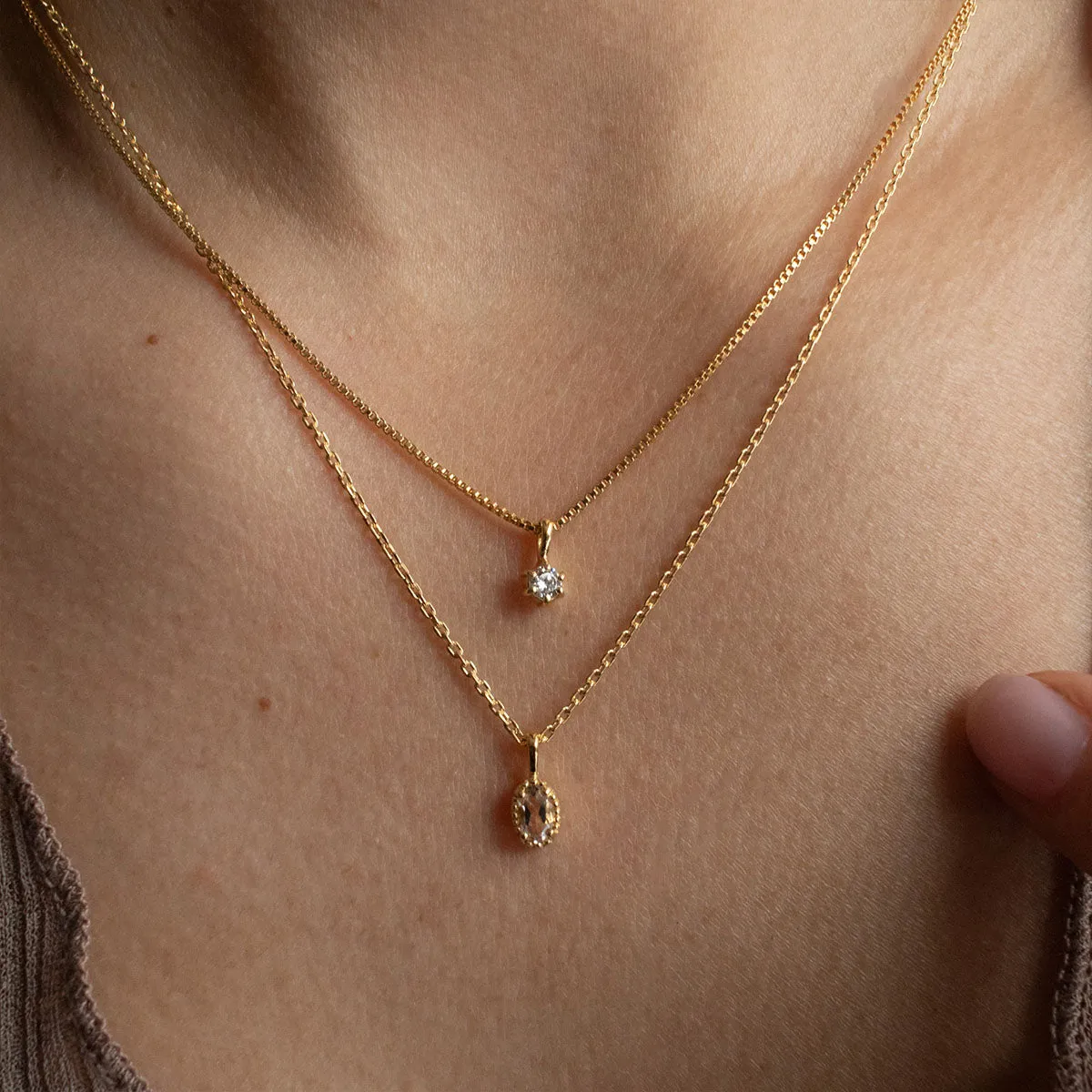 Gold Vermeil Round Claw Set White Topaz Necklace