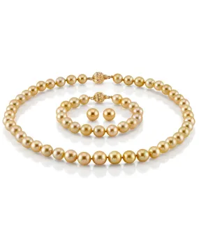 Golden Round South Sea Pearl Jewelry Set, 8.0-10.0mm