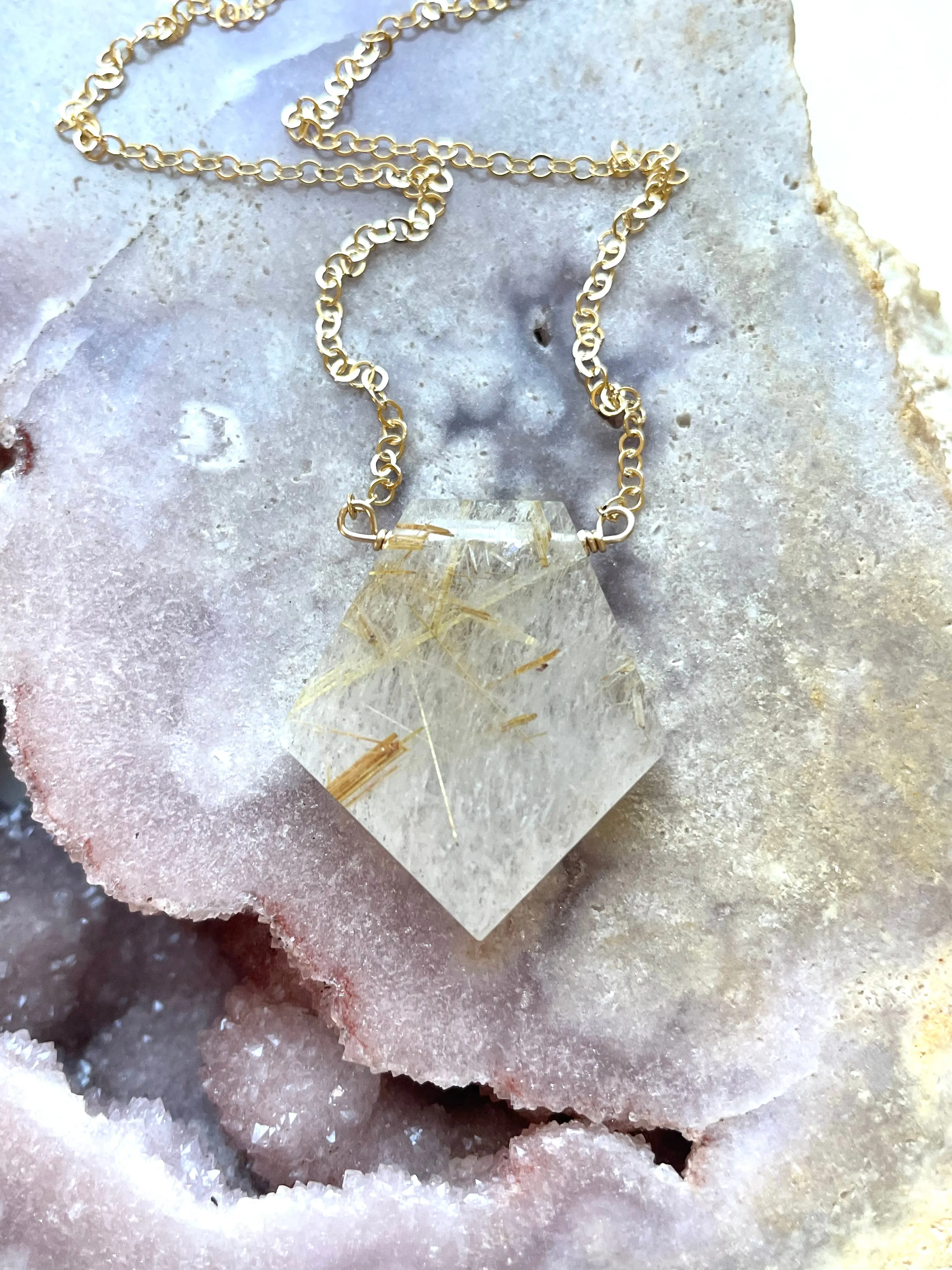 Golden Rutilated Quartz Necklace - Golden Healer Crystal Necklace