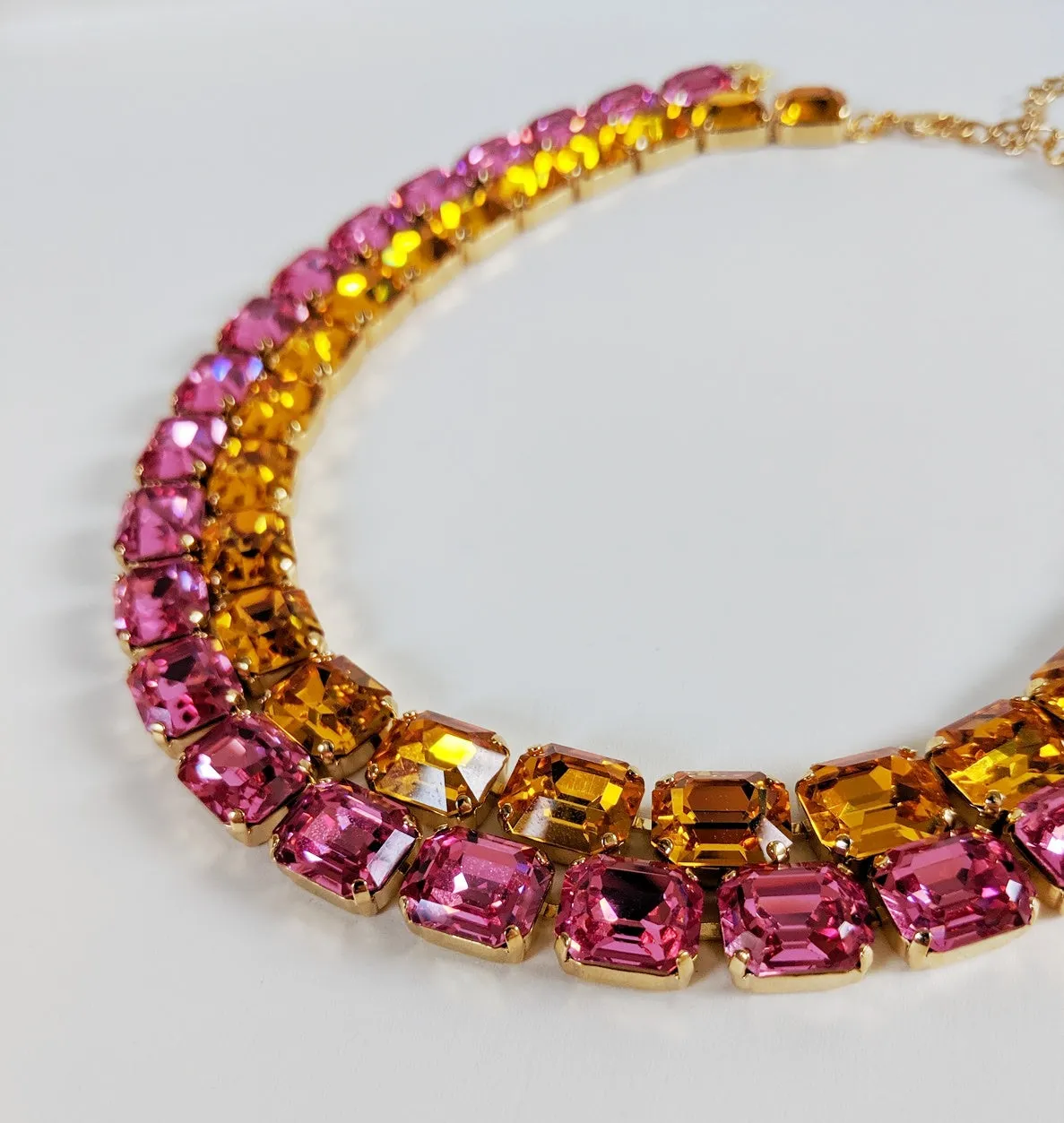 Golden Topaz Crystal Collet Necklace - Small Octagon