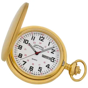 Gotham Men's Railway Classic Gold-Plated Stainless Steel Analog Quartz Day/Date Hunter Pocket Watch # GWC14110G