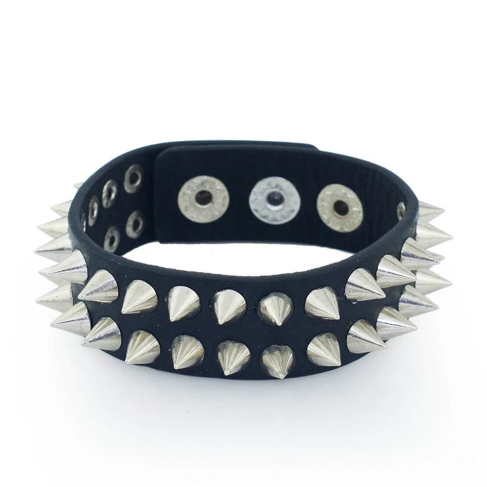 Gothic Delicate Cuspidal Spikes Rivet Cone Stud Cuff Black Leather bracelets & bangles Punk Bracelet for women men jewelry