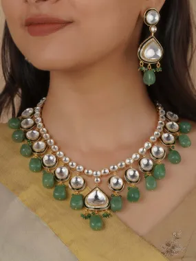 Green Color Gold Plated Faux Polki Necklace Set - PK-S193