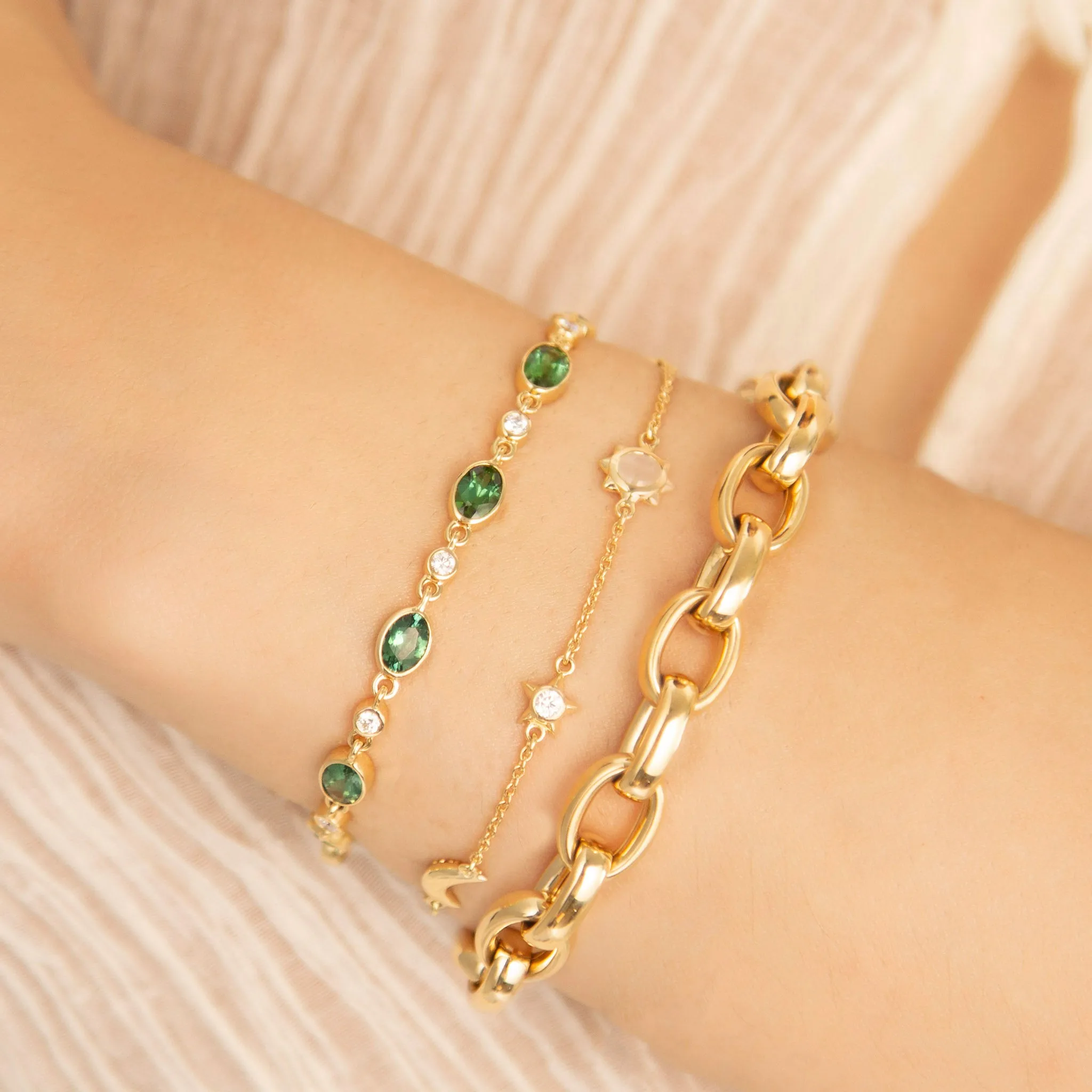 Green Tourmaline Tennis Bracelet in 18K Gold