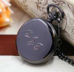 Groomsmen Gift Custom Black Pocket Watch Hand Wind Up with Vest Chain-Groomsmen gifts-Wedding Gift M029