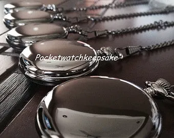 Groomsmen Gift Custom Black Pocket Watch Hand Wind Up with Vest Chain-Groomsmen gifts-Wedding Gift M029