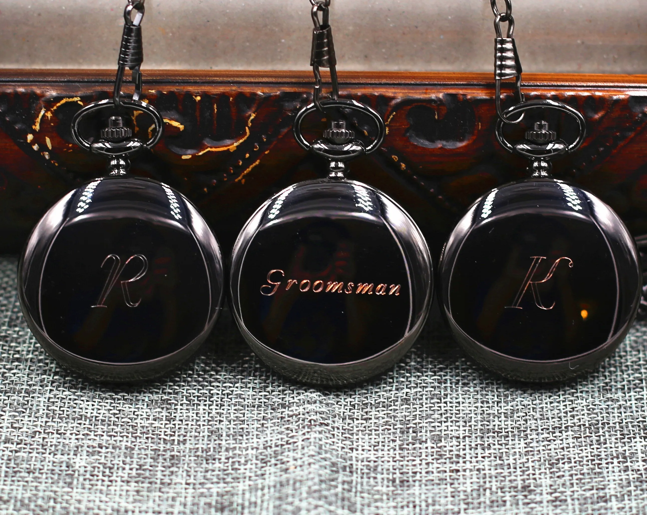 Groomsmen Gift Custom Black Pocket Watch Hand Wind Up with Vest Chain-Groomsmen gifts-Wedding Gift M029