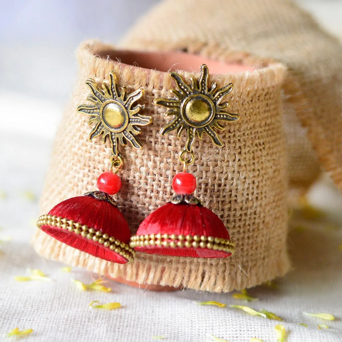 Handmade Rosey Red Silk Thread Choker Set