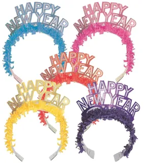 Happy New Year Glitter Fringe Tiara Headband