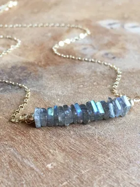 Healing Labradorite Bar Necklace Sterling Silver or Gold Fill