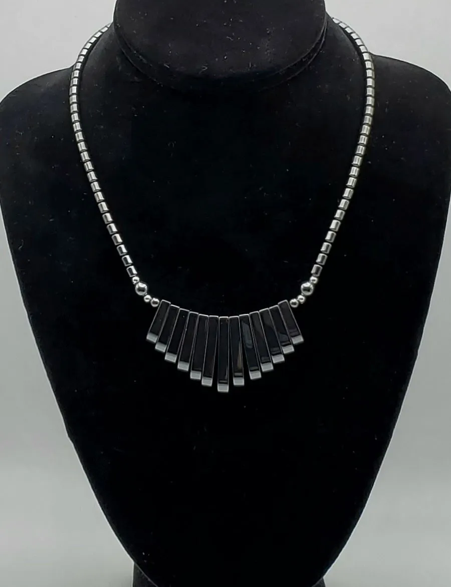 Hematite Beaded Drop Necklace - 18"