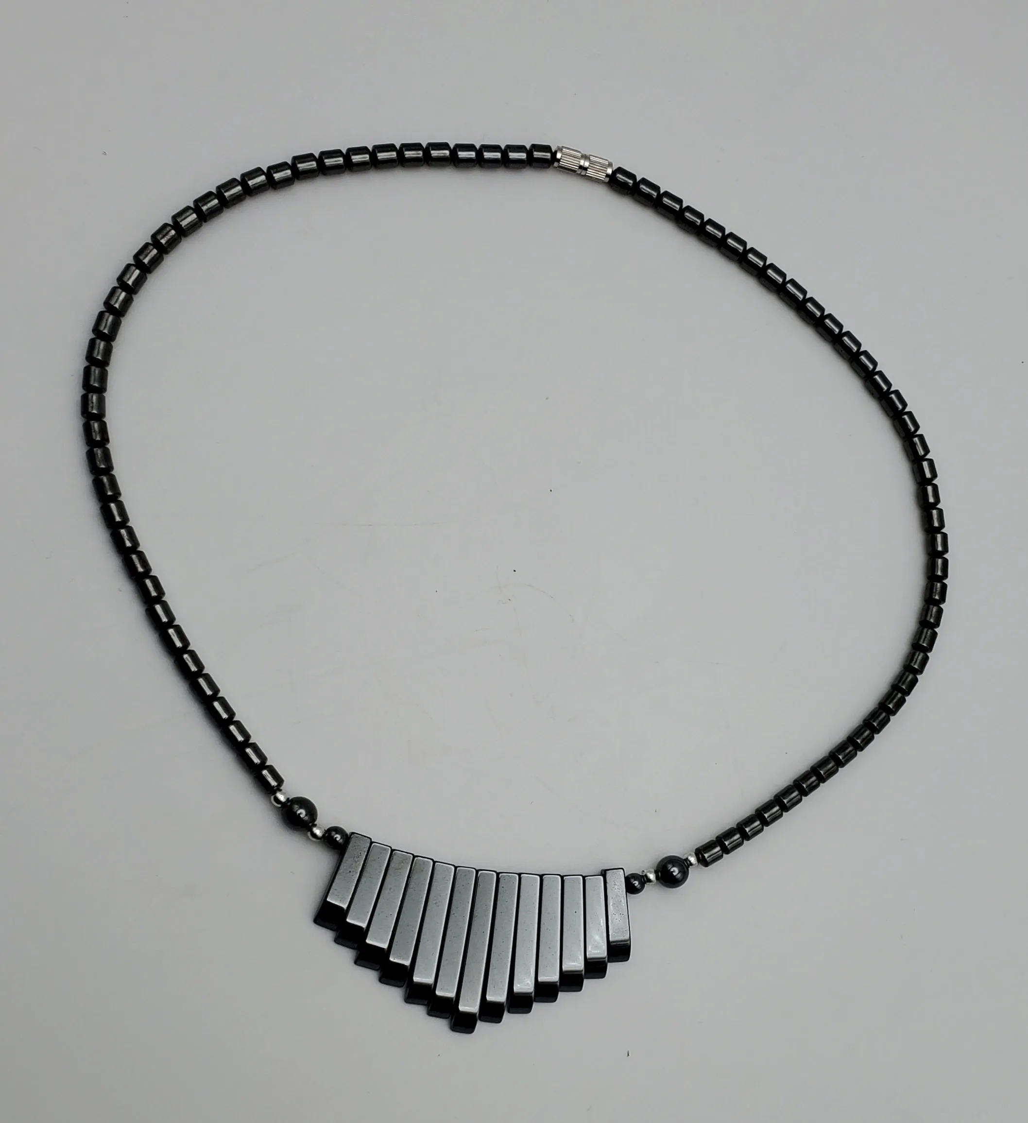 Hematite Beaded Drop Necklace - 18"