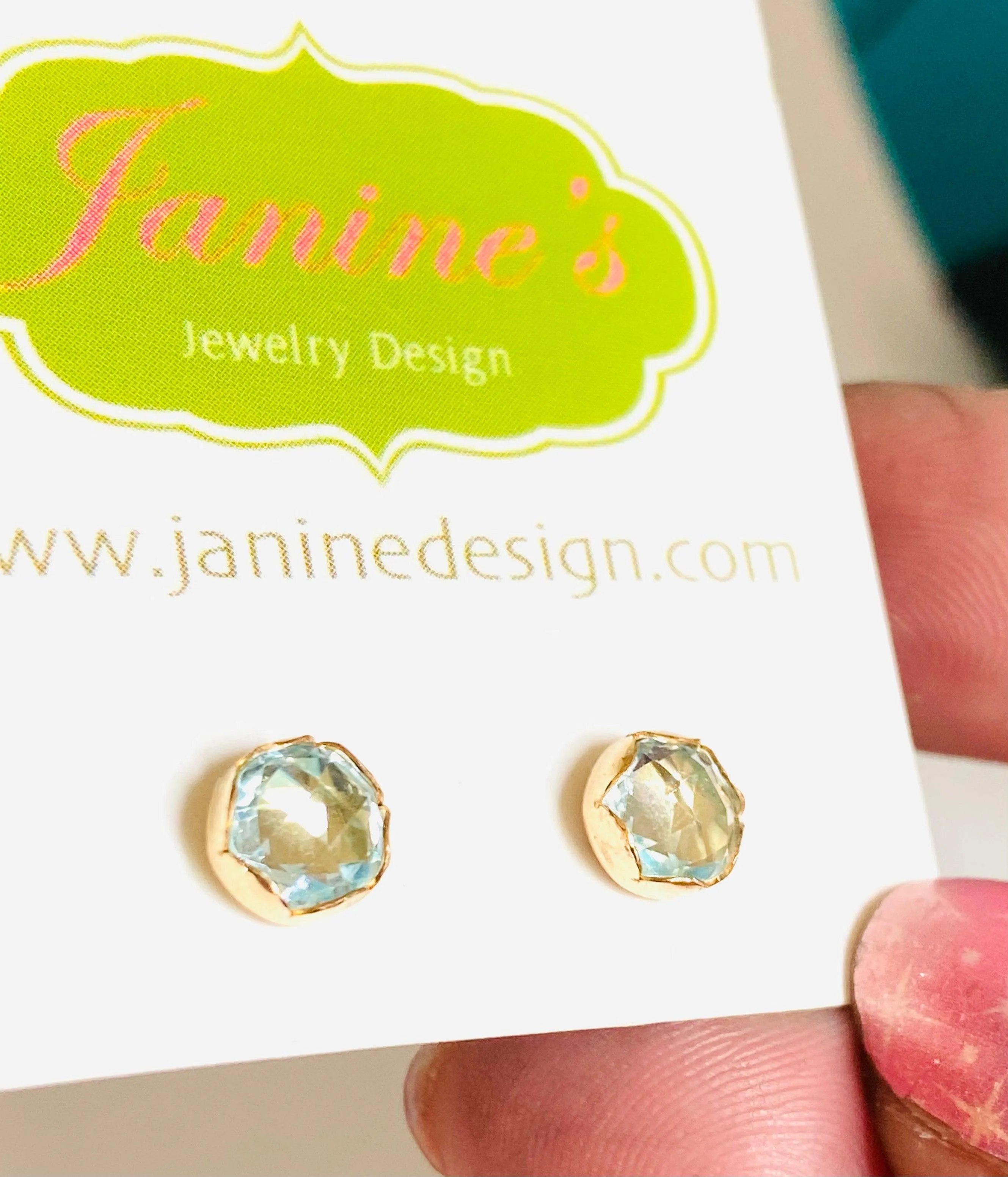 High End Aquamarine Stud, Gold and Aquamarine Stud Earrings, Aquamarine Gold Stud Earrings