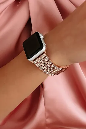 High Roller Rhinestone Embellished Metal Apple Watch Band (Rose Gold)