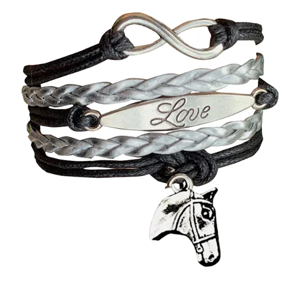 Horse Black Infinity Charm Bracelet - Pick Charm