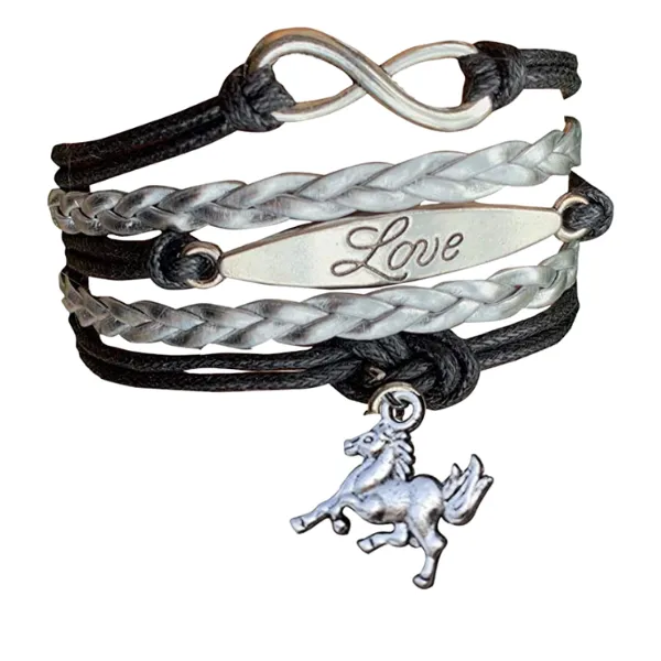 Horse Black Infinity Charm Bracelet - Pick Charm