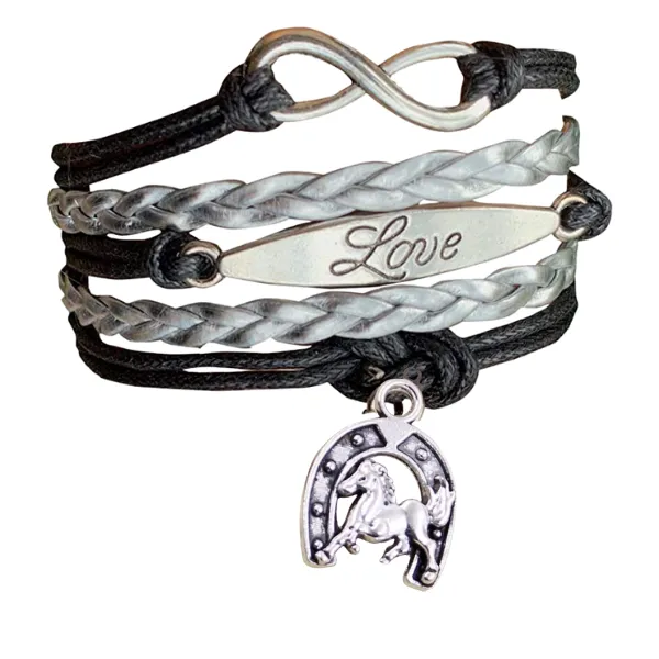 Horse Black Infinity Charm Bracelet - Pick Charm