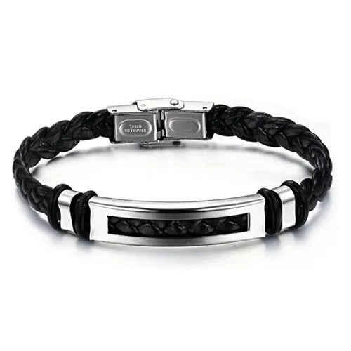 Hot Sale Fashion jewelry Stainless Steel Men Bracelet Silver/Gold PU leather Bracelets Bangles for men