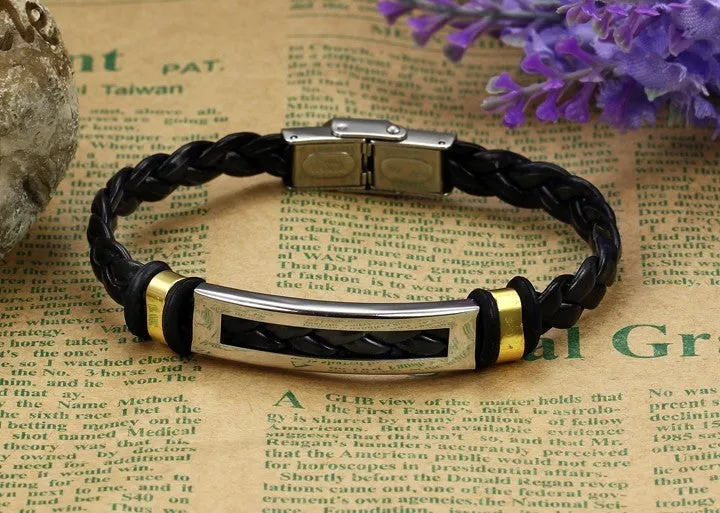 Hot Sale Fashion jewelry Stainless Steel Men Bracelet Silver/Gold PU leather Bracelets Bangles for men