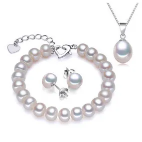 HOT Selling 18k white gold plated pearl jewelry sets for women high quality 8-9mm genuine pearl jewelry