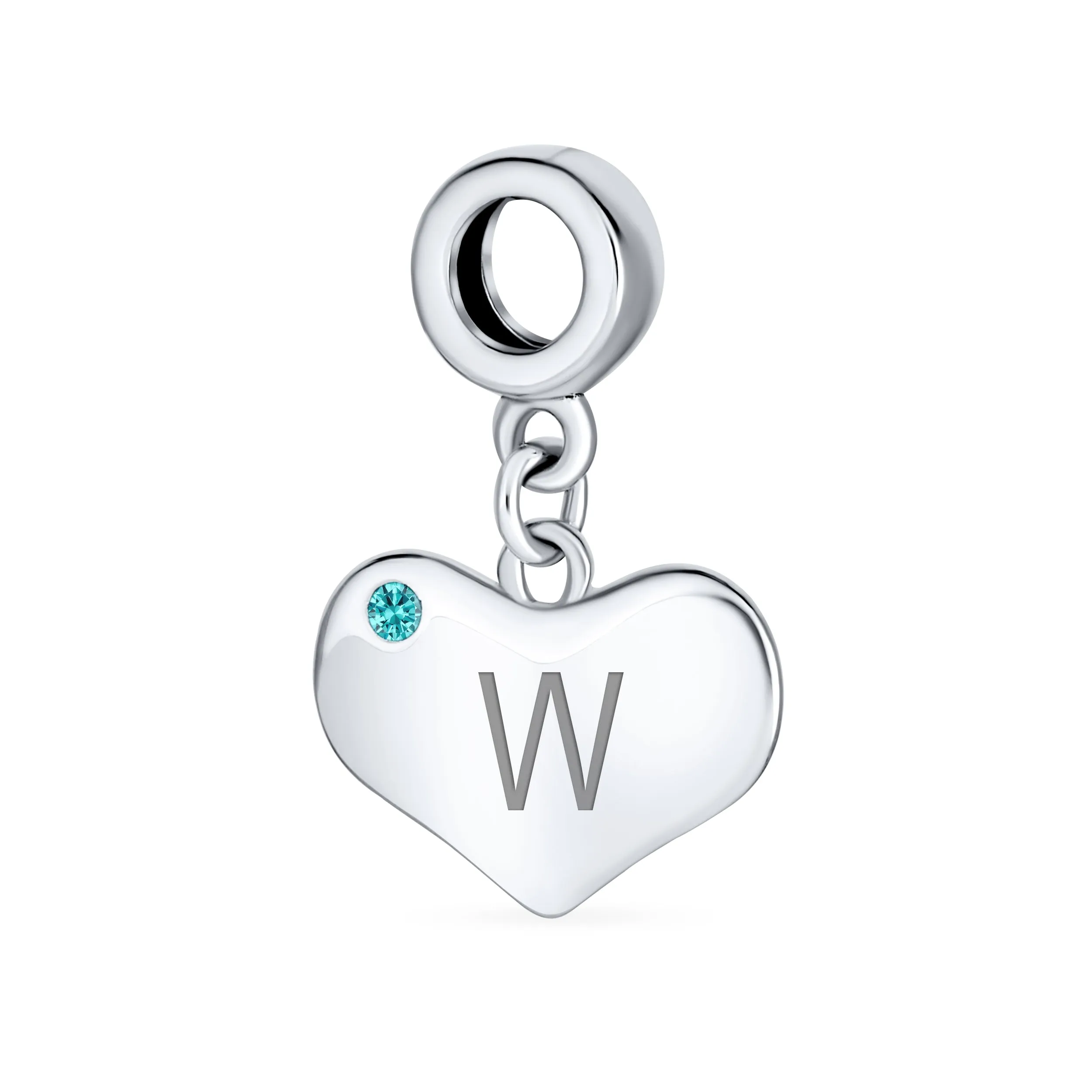 Initial Alphabet Bead Charm Aqua Blue Crystal Heart Dangle for Silver Bracelet