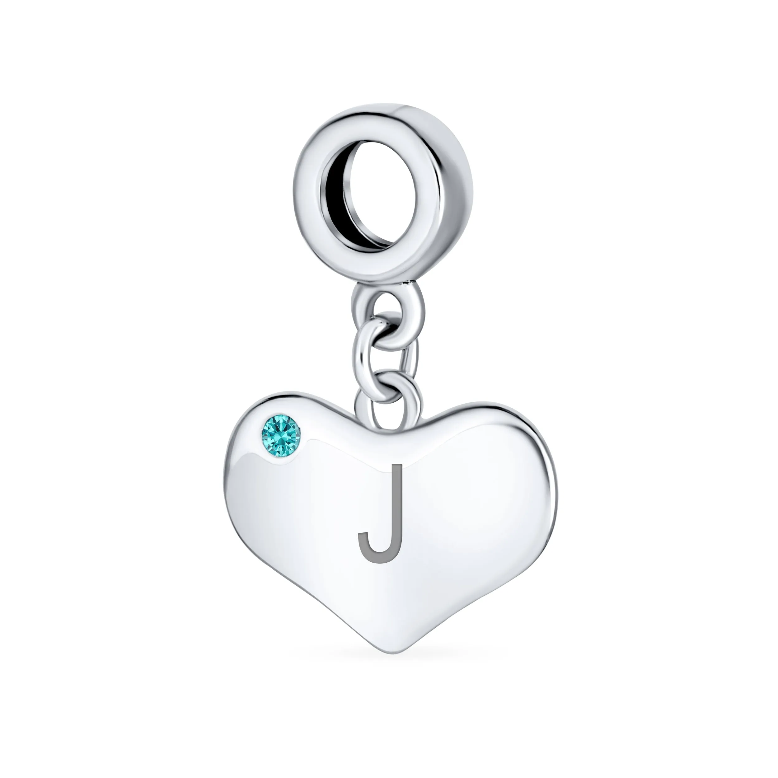 Initial Alphabet Bead Charm Aqua Blue Crystal Heart Dangle for Silver Bracelet