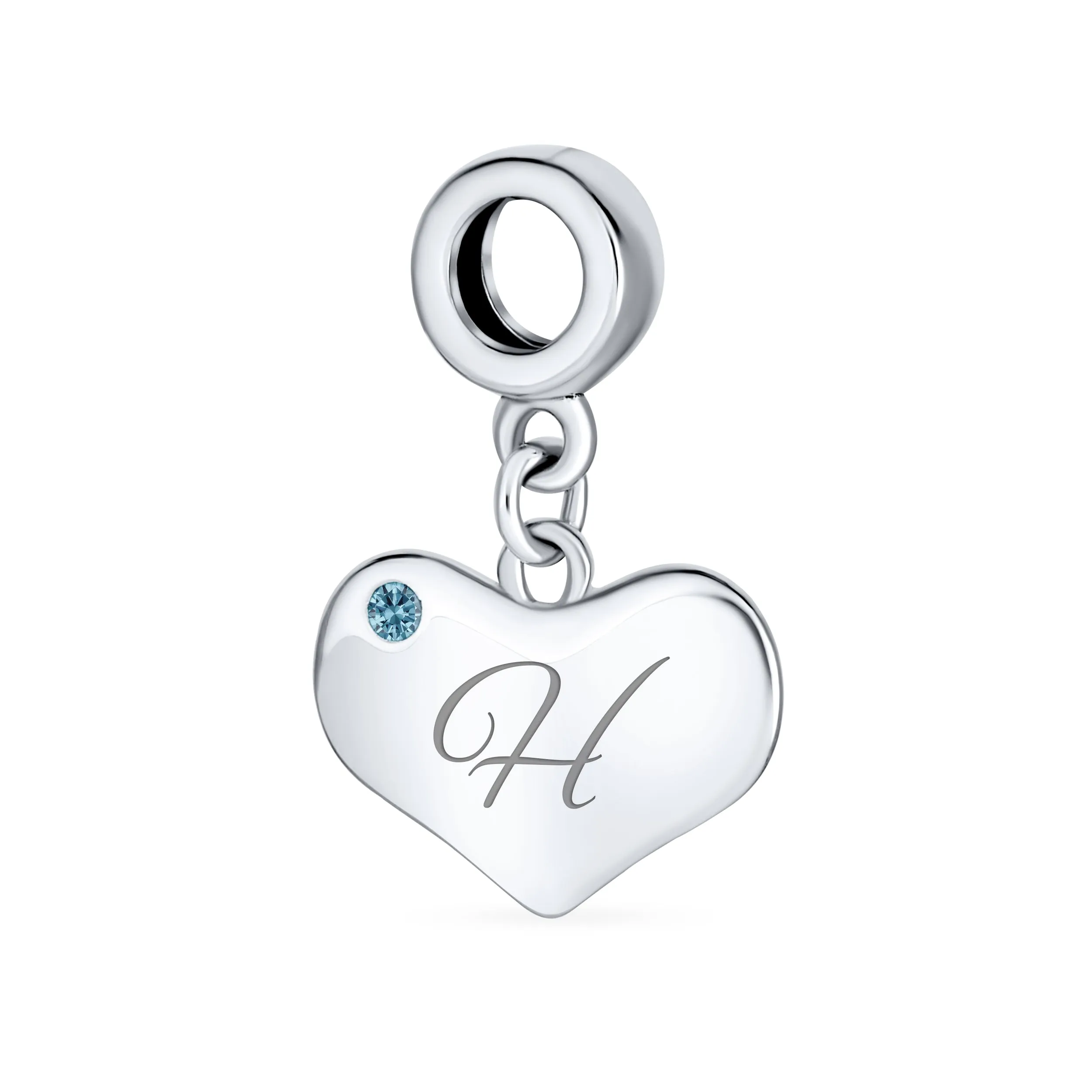 Initial Alphabet Bead Charm Blue Topaz Heart Dangle Bead for European Bracelet