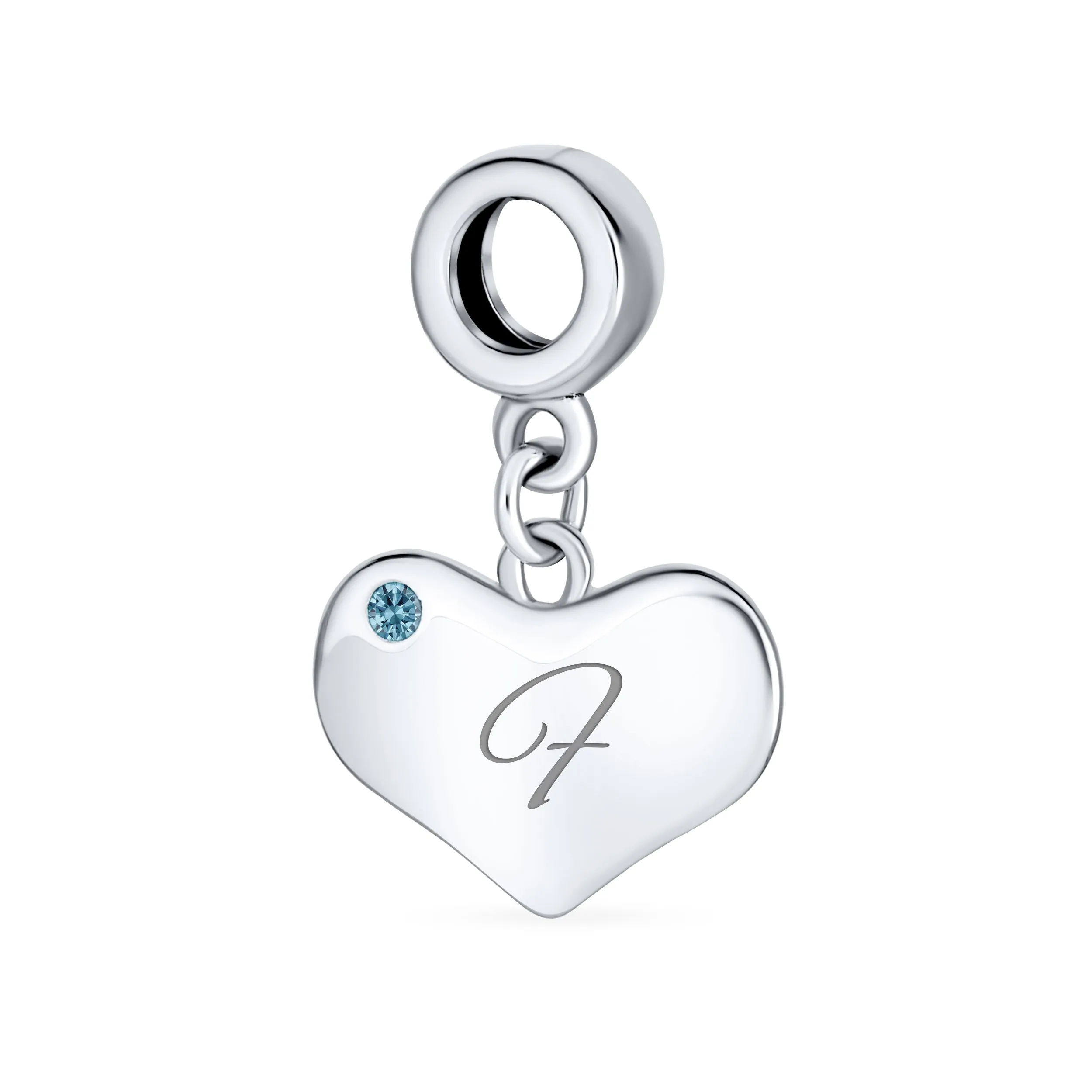 Initial Alphabet Bead Charm Blue Topaz Heart Dangle Bead for European Bracelet