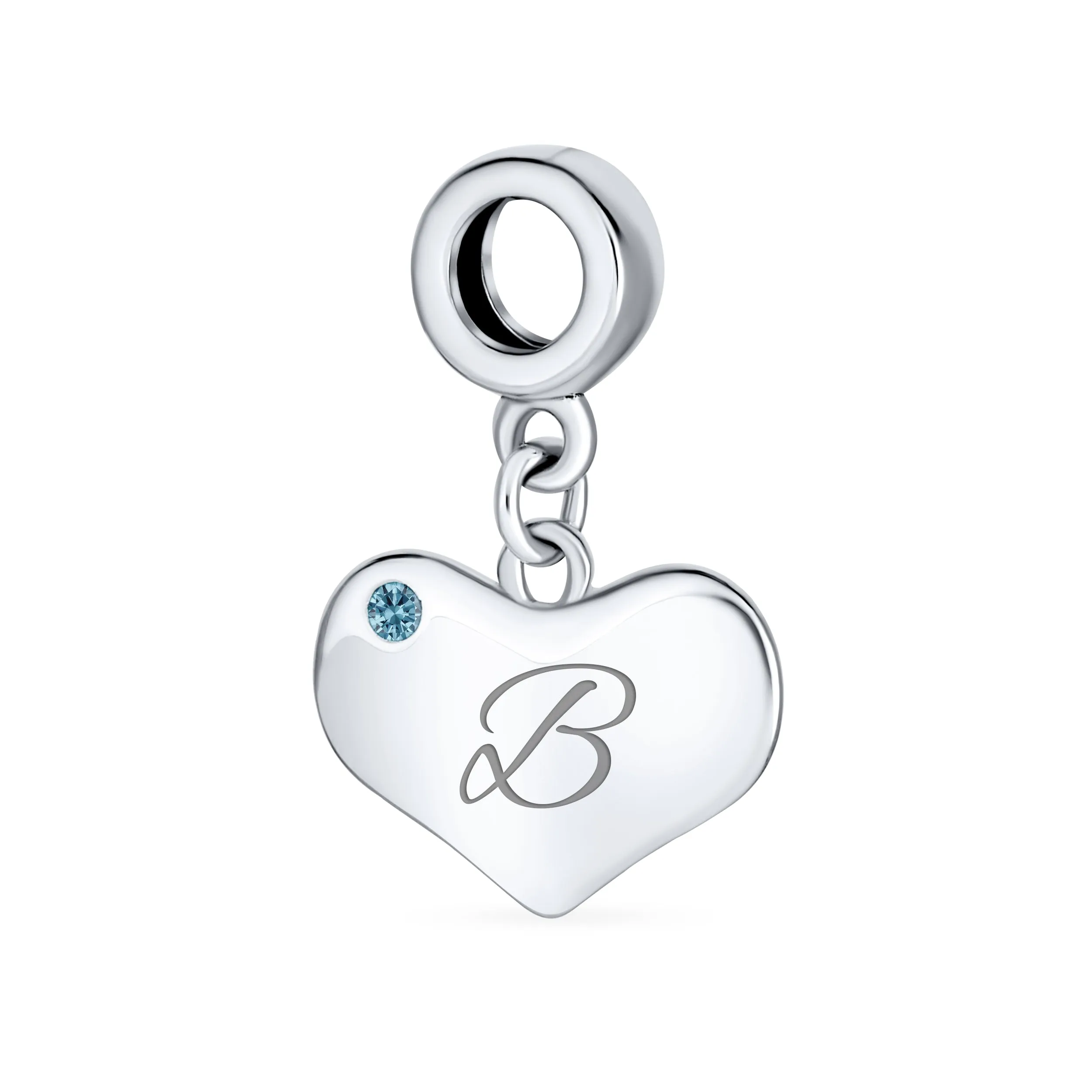 Initial Alphabet Bead Charm Blue Topaz Heart Dangle Bead for European Bracelet