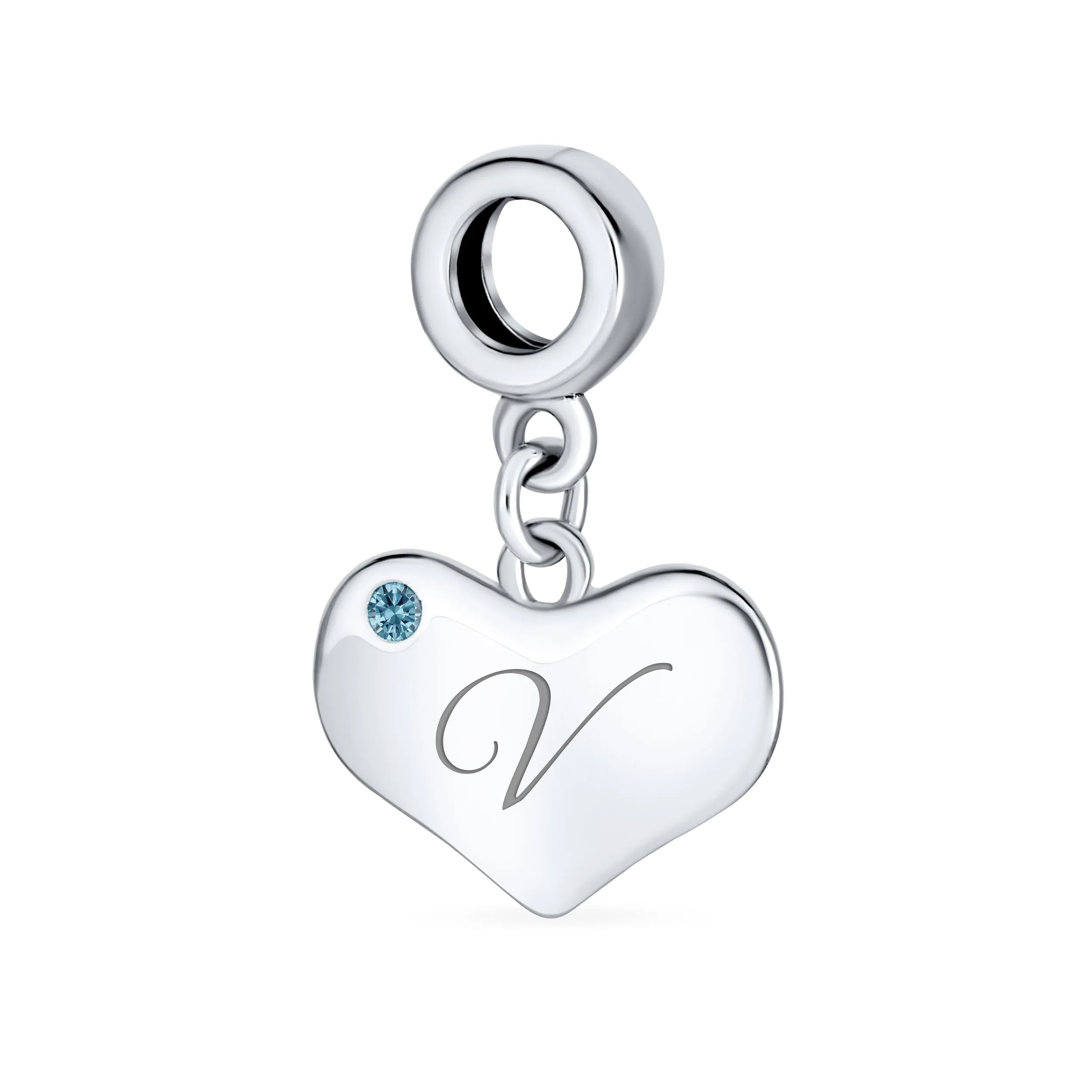 Initial Alphabet Bead Charm Blue Topaz Heart Dangle Bead for European Bracelet