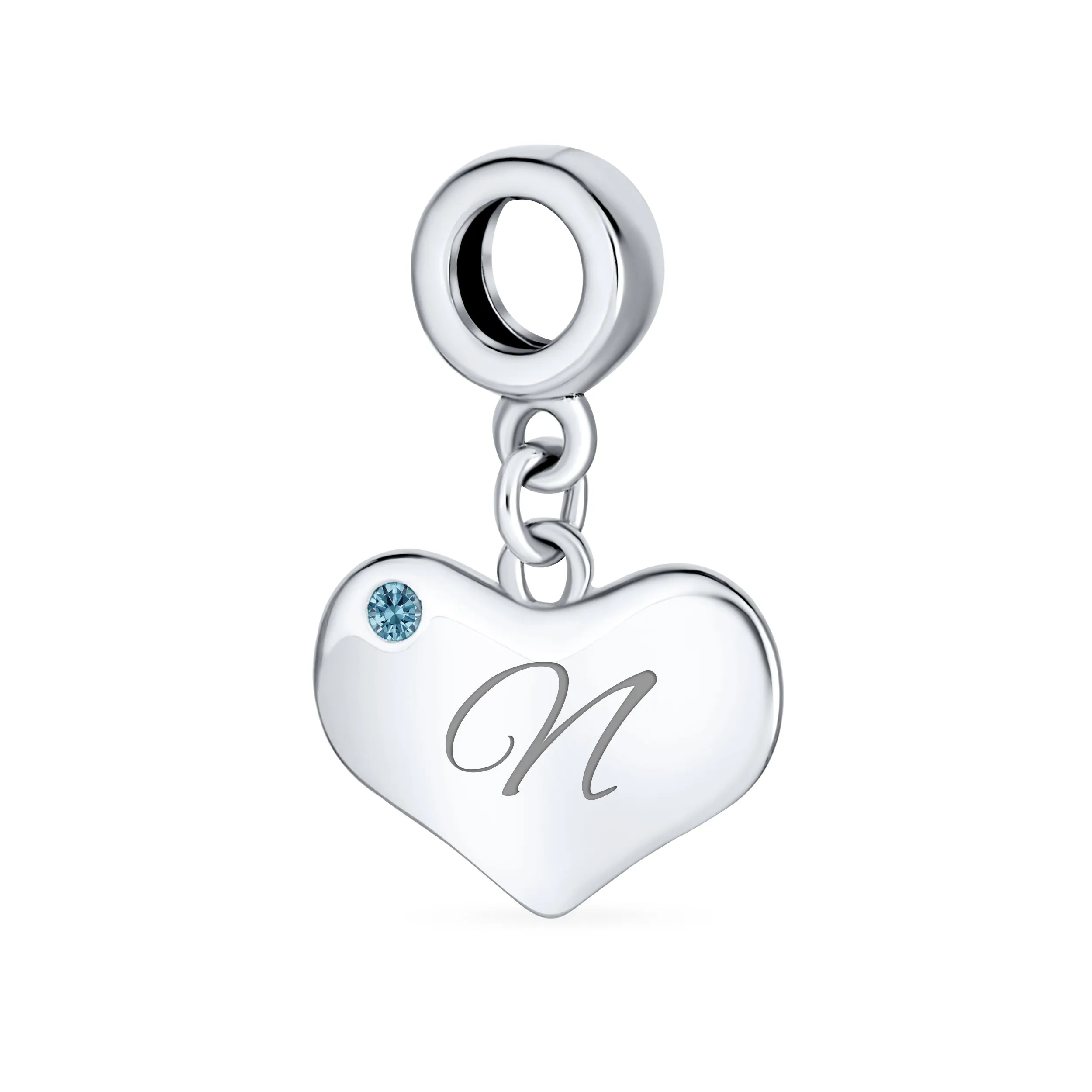 Initial Alphabet Bead Charm Blue Topaz Heart Dangle Bead for European Bracelet