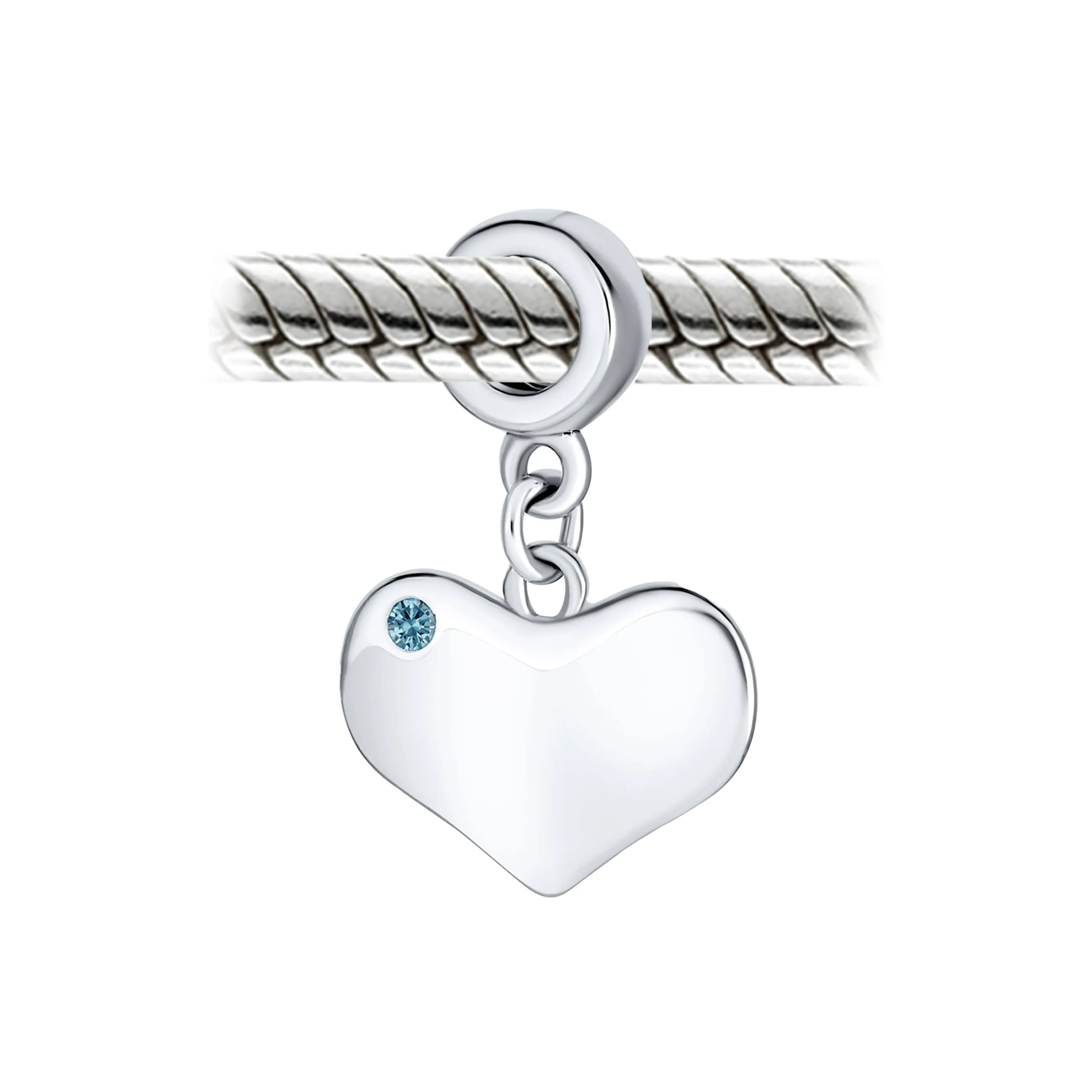 Initial Alphabet Bead Charm Blue Topaz Heart Dangle Bead for European Bracelet