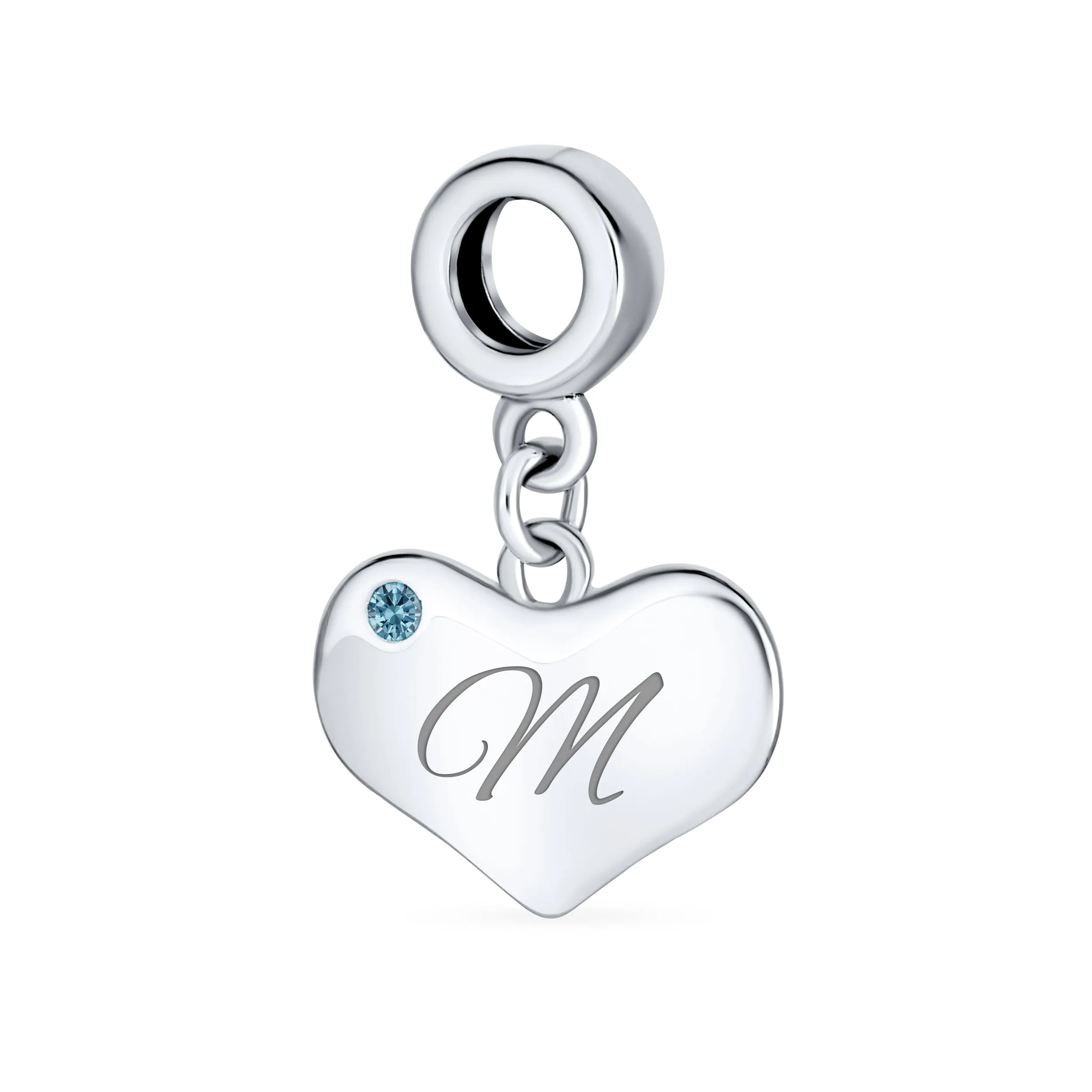 Initial Alphabet Bead Charm Blue Topaz Heart Dangle Bead for European Bracelet